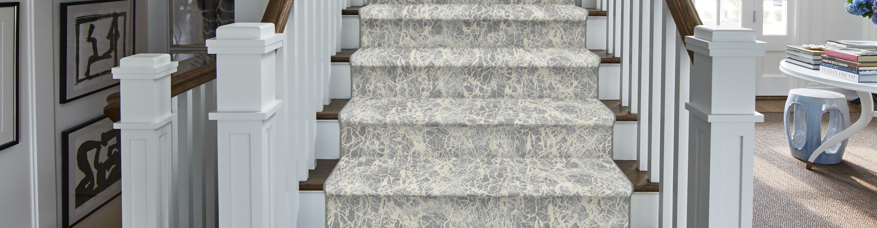 Patterned carpet over hardwood stairs: carpet installation in PA